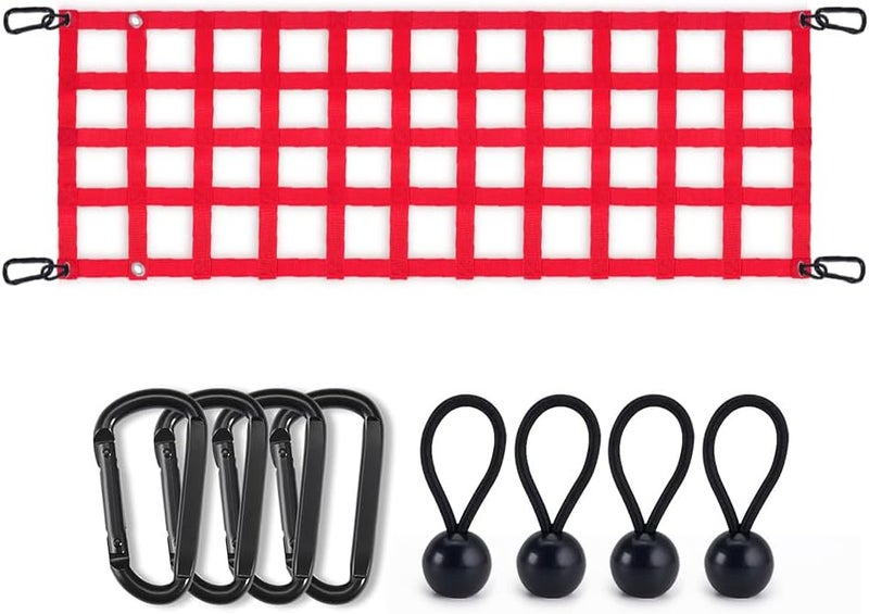 BARTOO Tailgate Net for Pickup Truck Bed, 60'' x 18'' Tailgate Mesh Cargo Net for Full Size Truck, Heavy Duty Cargo Netting with Hooks for Chevrolet, Ford, Toyota, GMC, Jeep, Red - Image 1